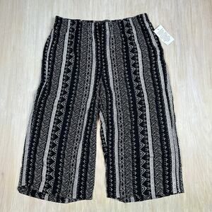 NWT Woman Within Black Batik Stripe Pull On Elastic Waist Wide Leg Pants 22W